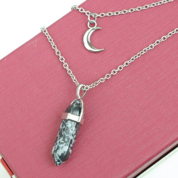 Layered Moon Healing Crystal Stone Pendant Necklace, BS41114 - Picture 1 of 12
